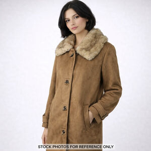 Donnybrook Faux Fur Collar Coat L Y2K Mob Wife Quiet Luxury Winter Teddy